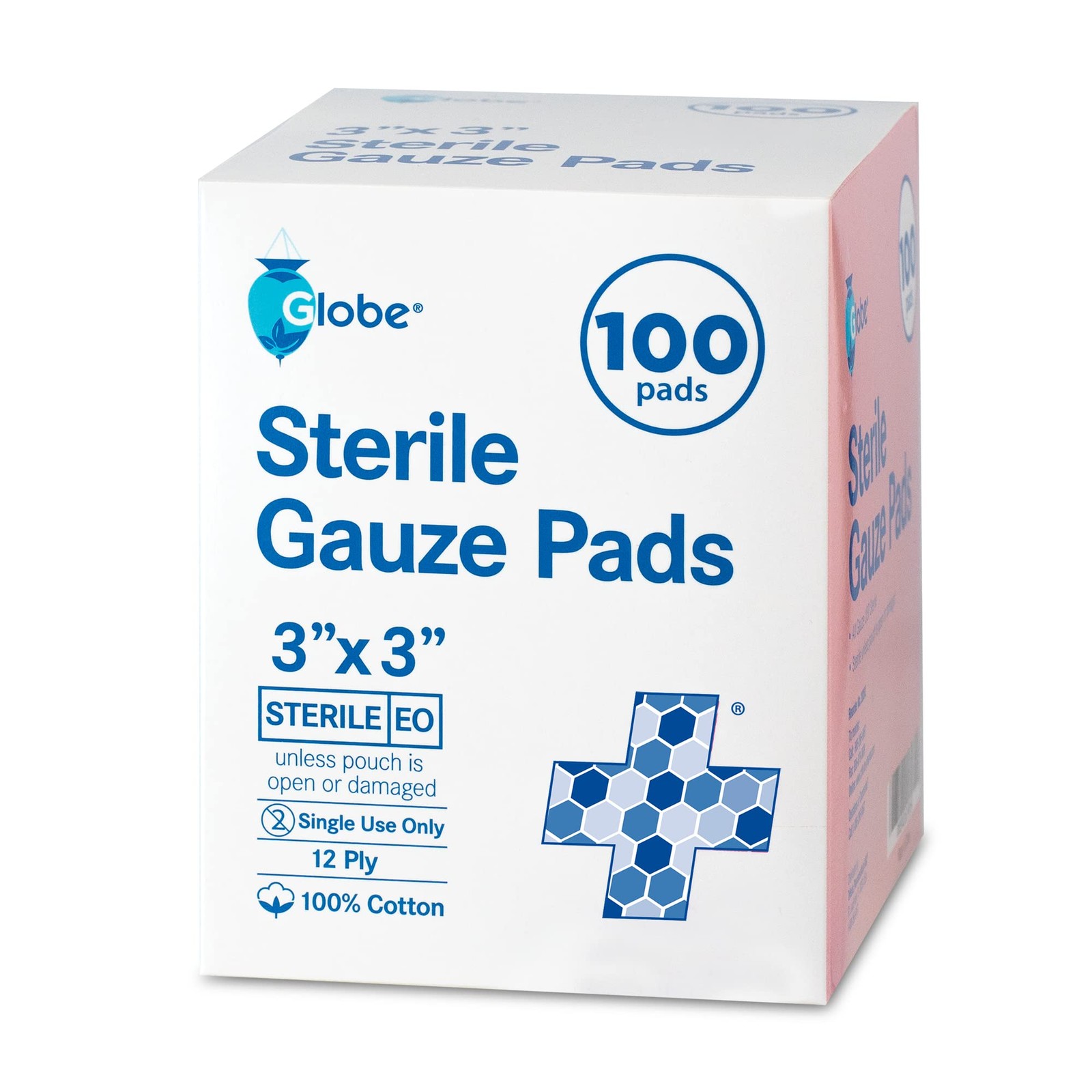 Globe 3» x Advanced Sterile Gauze Pads, 100-Pack Individually 3″ x