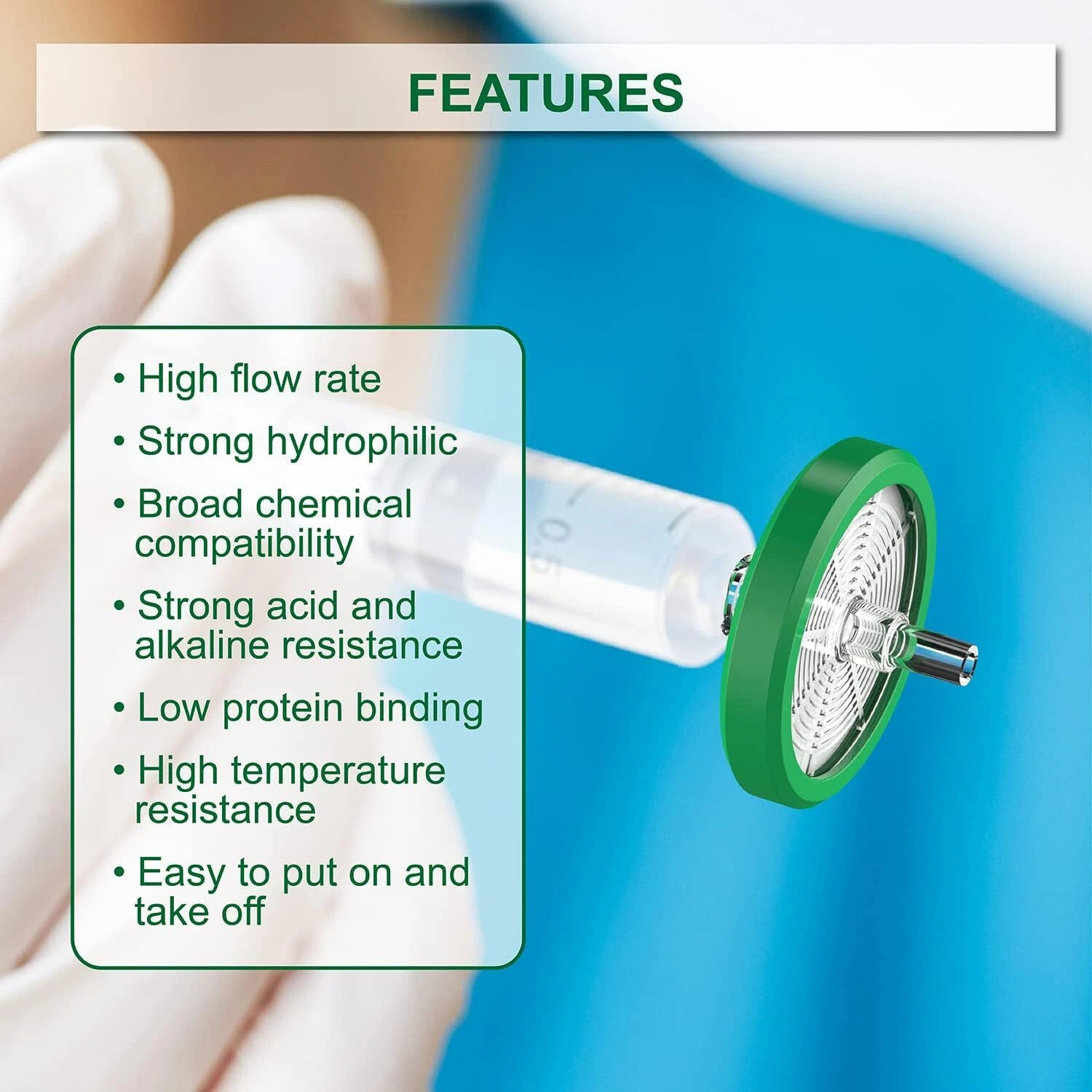 100/200pcs Syringe Filter PTFE Membrane Hydrophilic 33mm 0.22µm Size No-Sterile