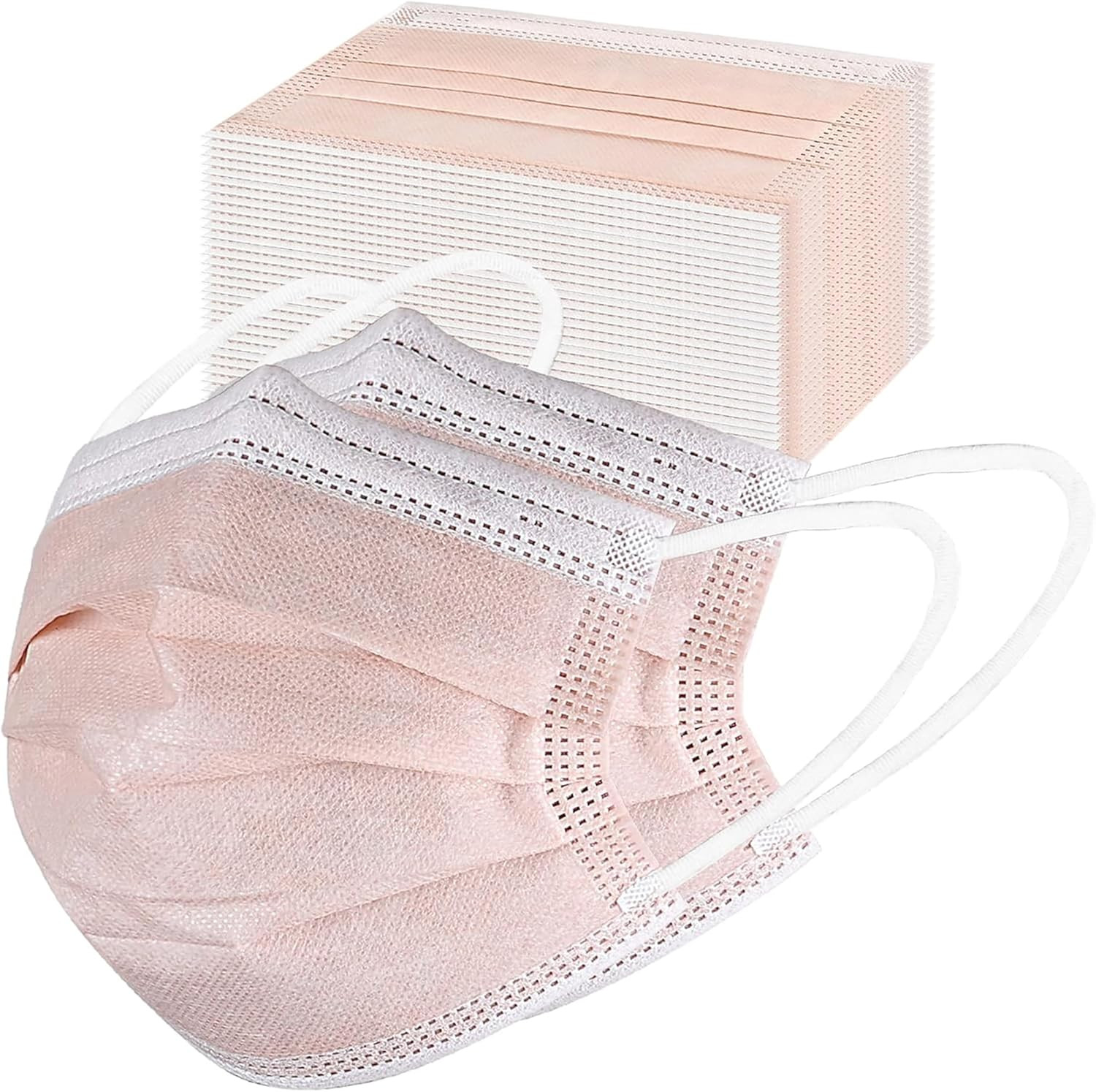 Akgk Disposable Face Masks 100Pcs, 3 Layer Protective Face Mask Blush Pink Face