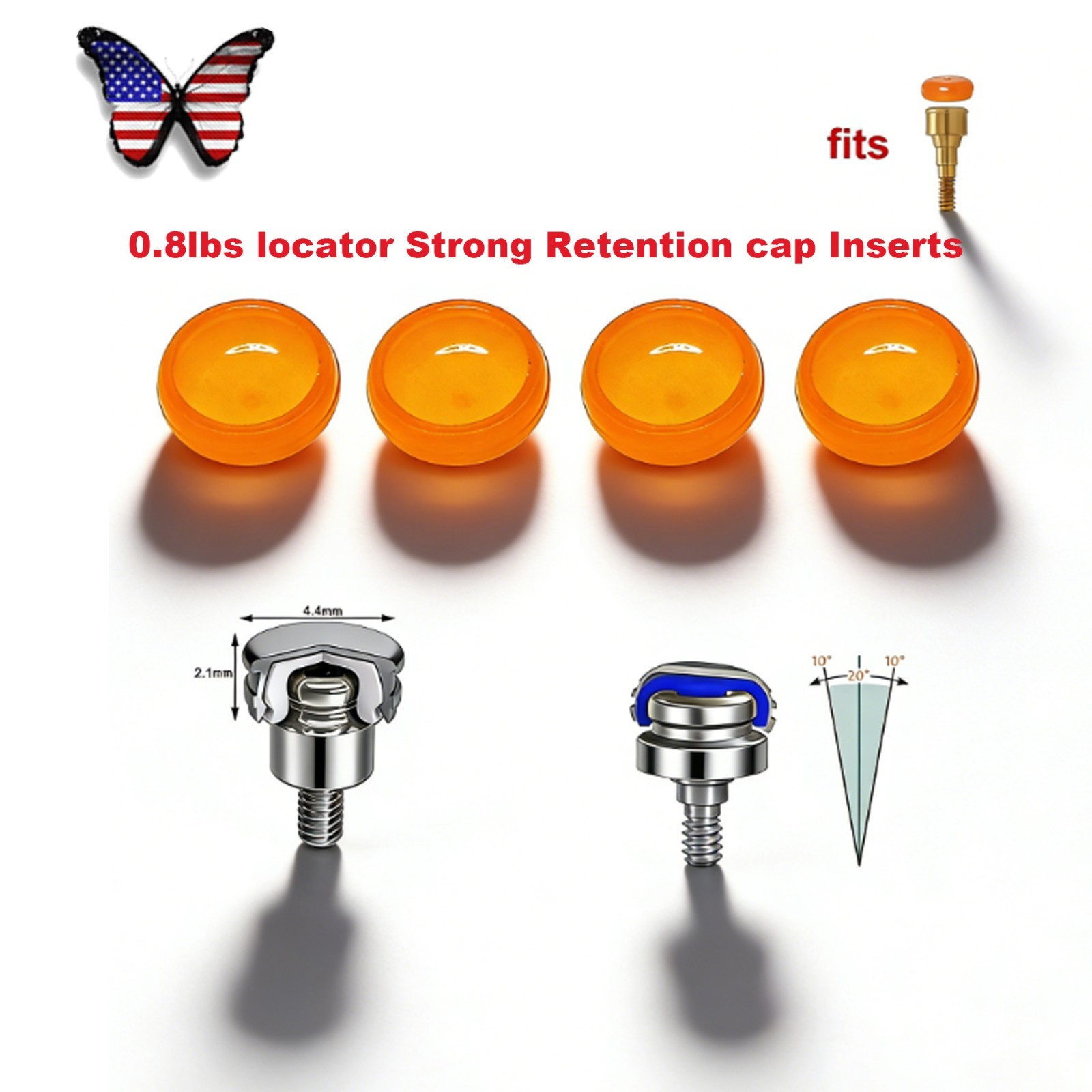 US Dental Zest Locator Classic PEEK Retention Inserts Male Caps for Overdenture