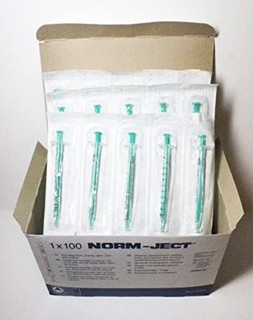 Sterile 1ml Plastic Syringe, Luer Slip, 100 Pack