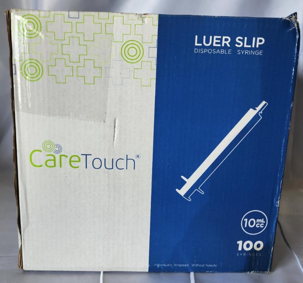 Care Touch 10ml Syringe with Luer Slip Tip – 100 Sterile Syringes No Needle