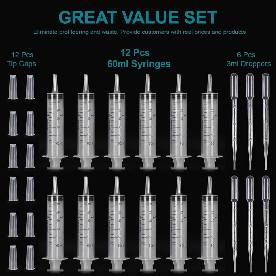 12Pack 60Ml Syringe for Liquid – Large Plastic Syringes without Needle for Jello