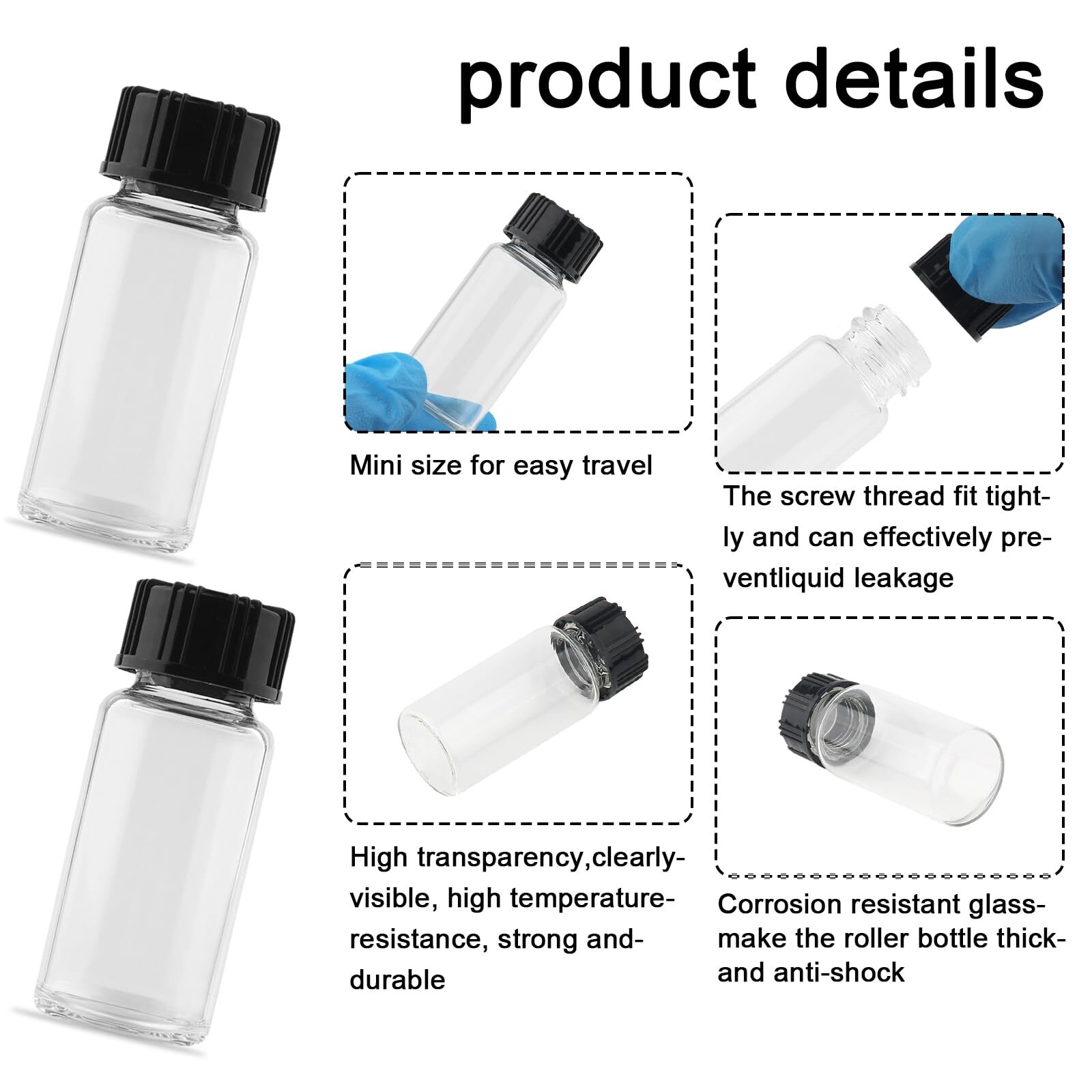 30 Pack 10ml Clear Glass Sample Vials Liquid Sampling Bottles with Screw Caps