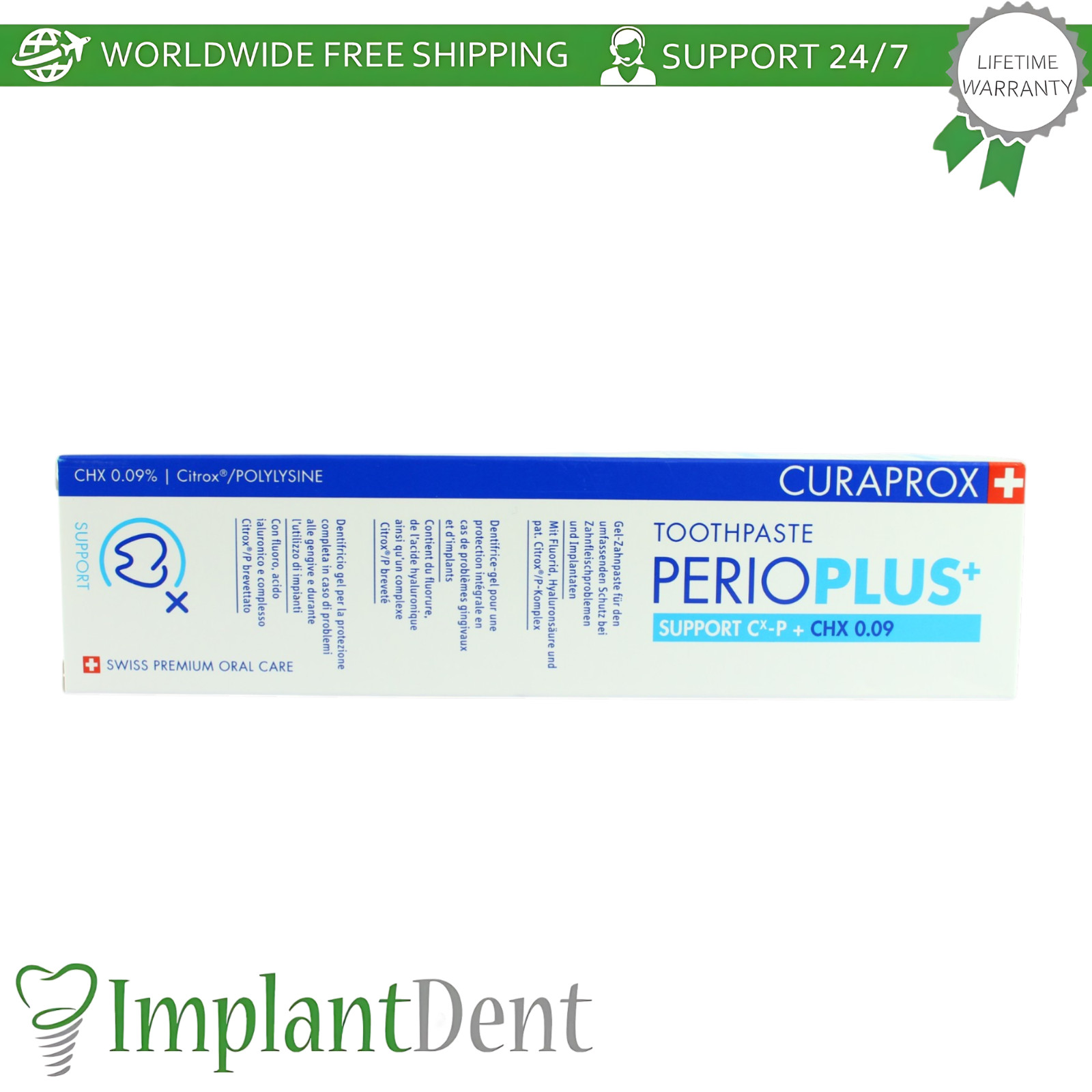 Dental Toothpaste 75ml Perio Plus CHX 0.09% Targeted Oral Care Routine Curaprox