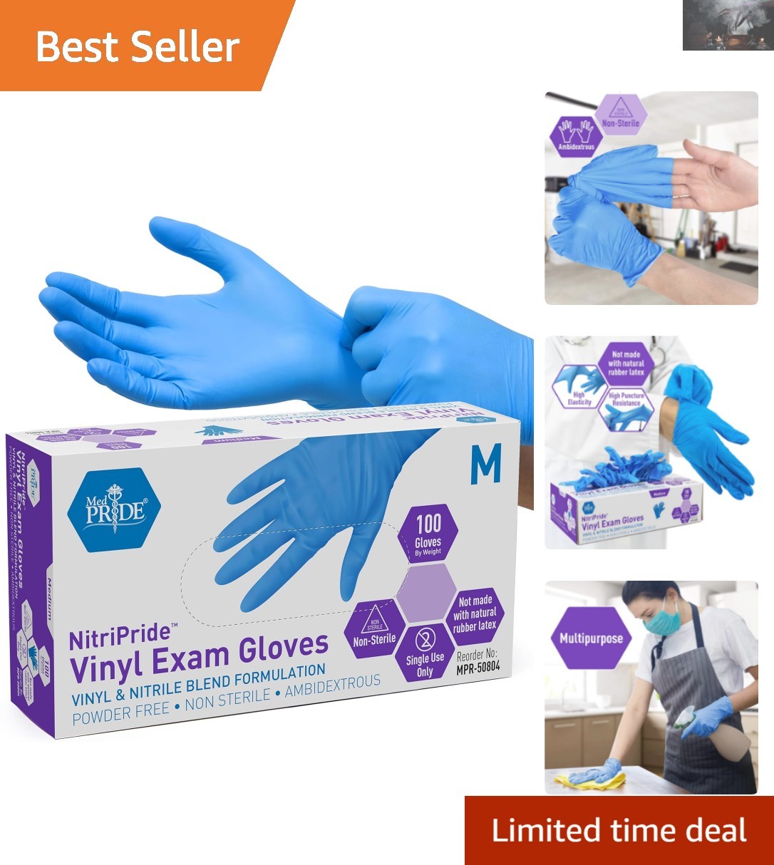 Comfortable 100-Count Medium Blue Exam Gloves – Non-Sterile & Cut-Resistant