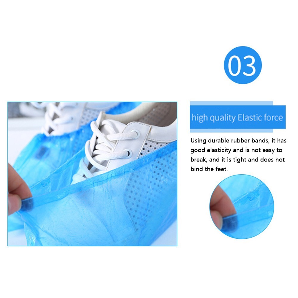 100pcs Home/Hotel Disposable PE Plastic Shoe Covers Blue Dust Proof &Waterproof