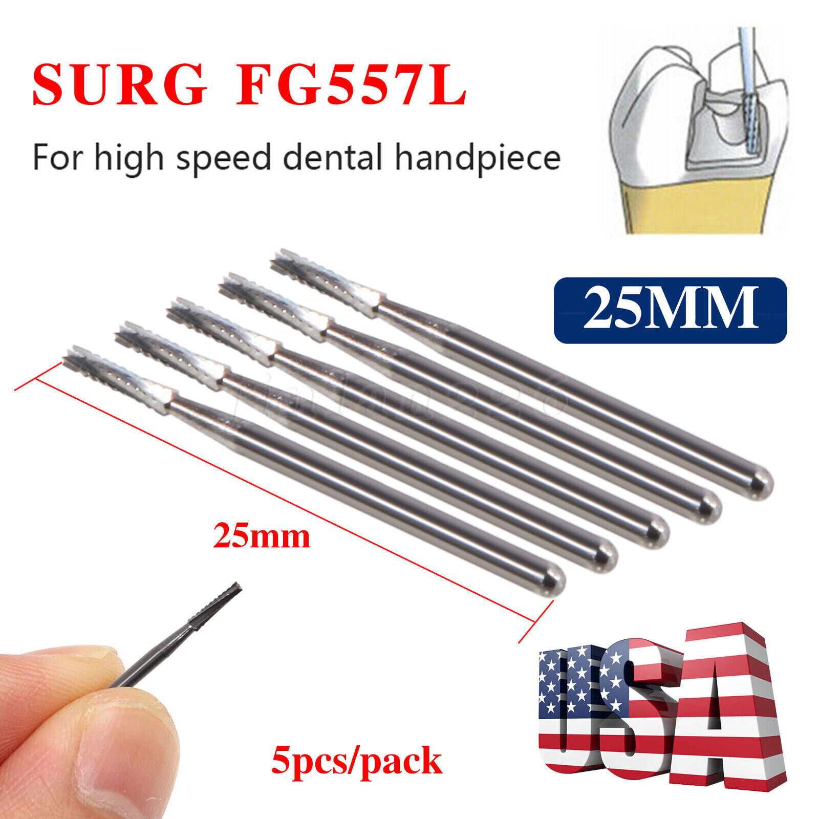 Dental 557 FGOS Surgical Carbide Burs 25mm Length FG-557XL 5Pcs/Box