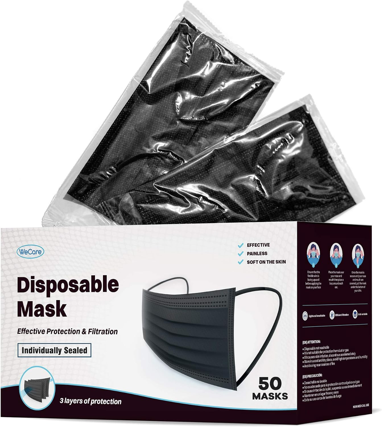 Disposable Face Mask Individually Wrapped – 50 Pack, Colored Face Masks