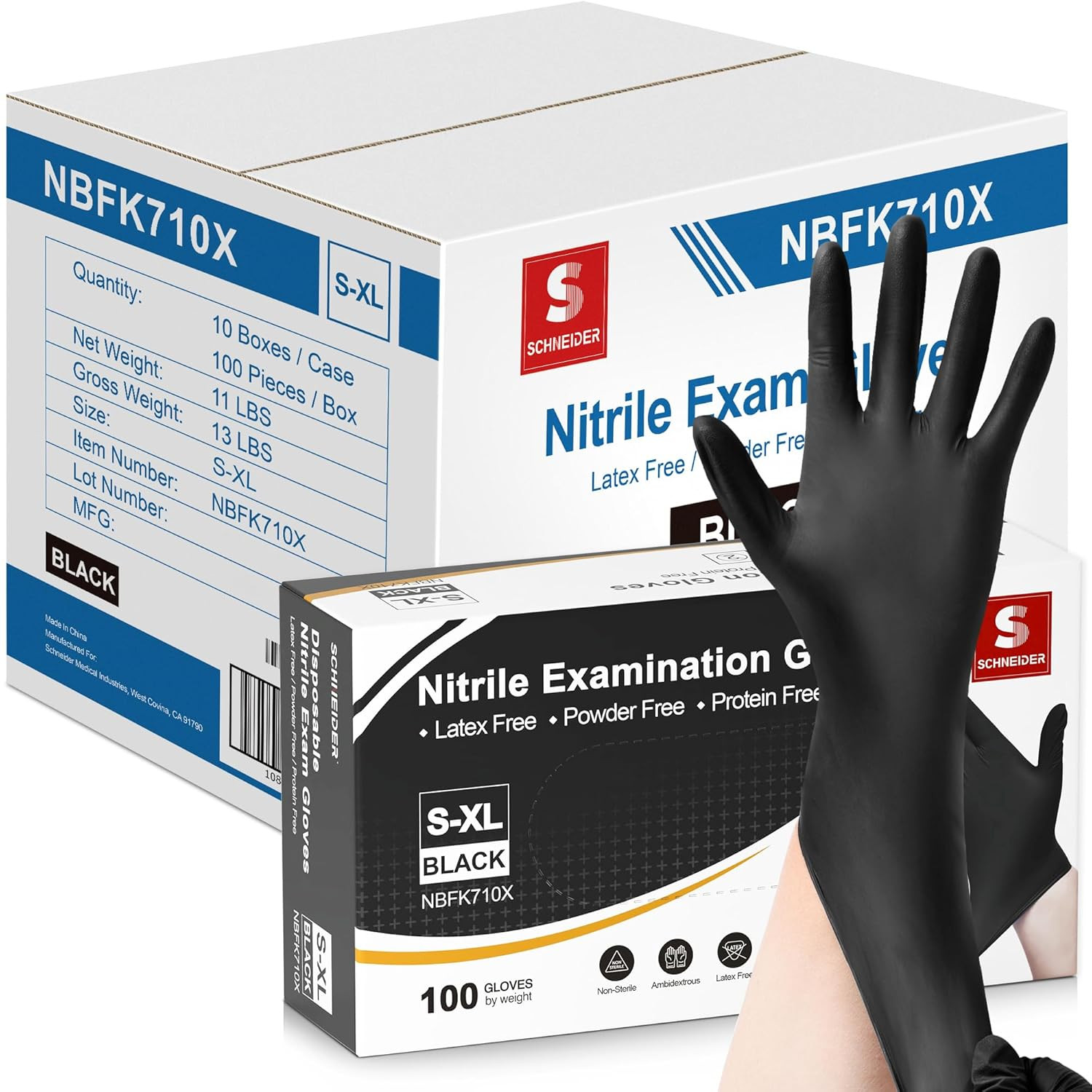 Nitrile Exam Gloves, Black, Small, 1000-Ct Case, 4-Mil, Latex-Free, Powder-Free,