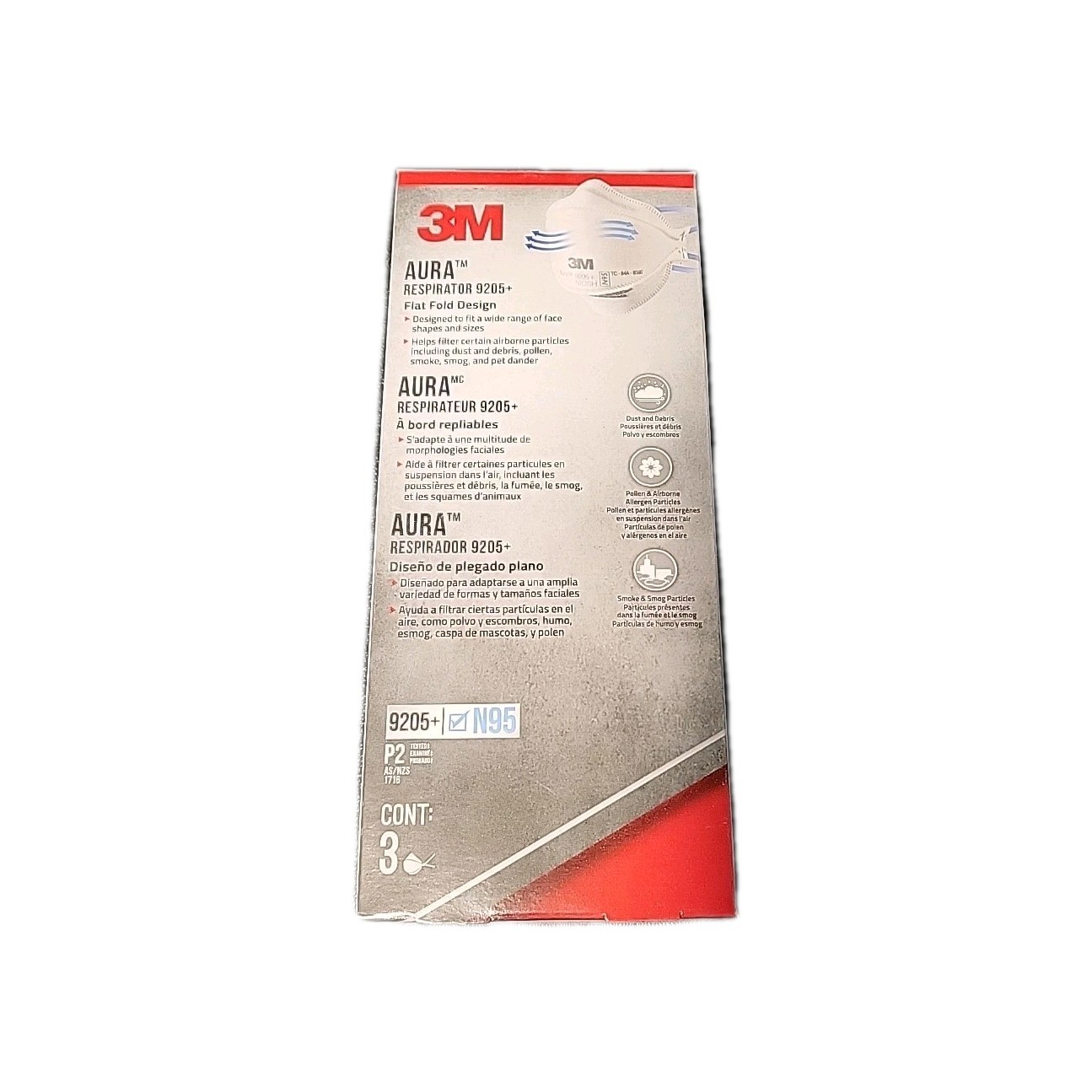 Pack of 3 Disposable 3M Aura 9205 N95 Mask