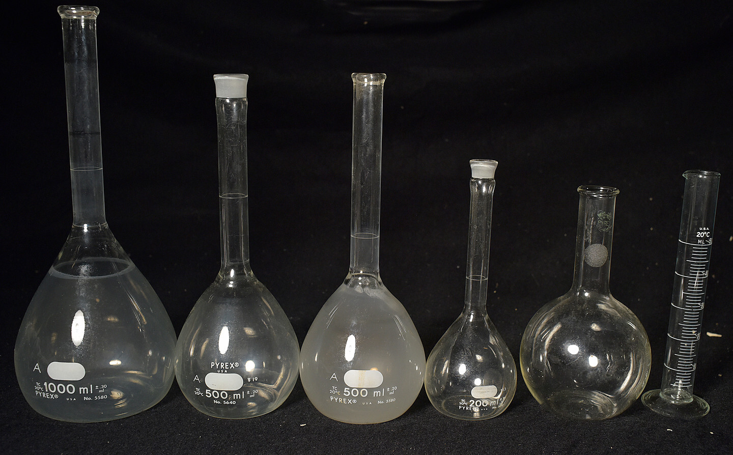 Pyrex Glass Collection / 1000ml /500ml / 200ml /500ml Flat Bottom / 50ml / 6 pcs