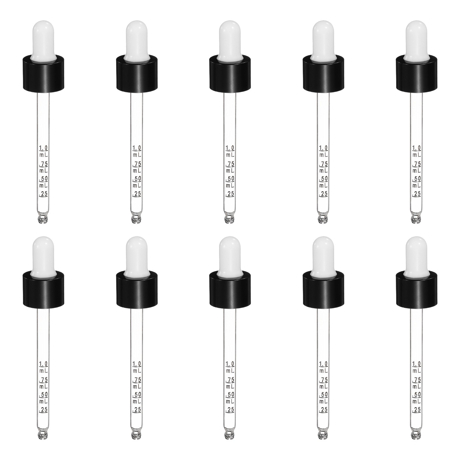 Glass Eye Dropper with Measurement 10Pcs Droppers for 50ml White/Black Top