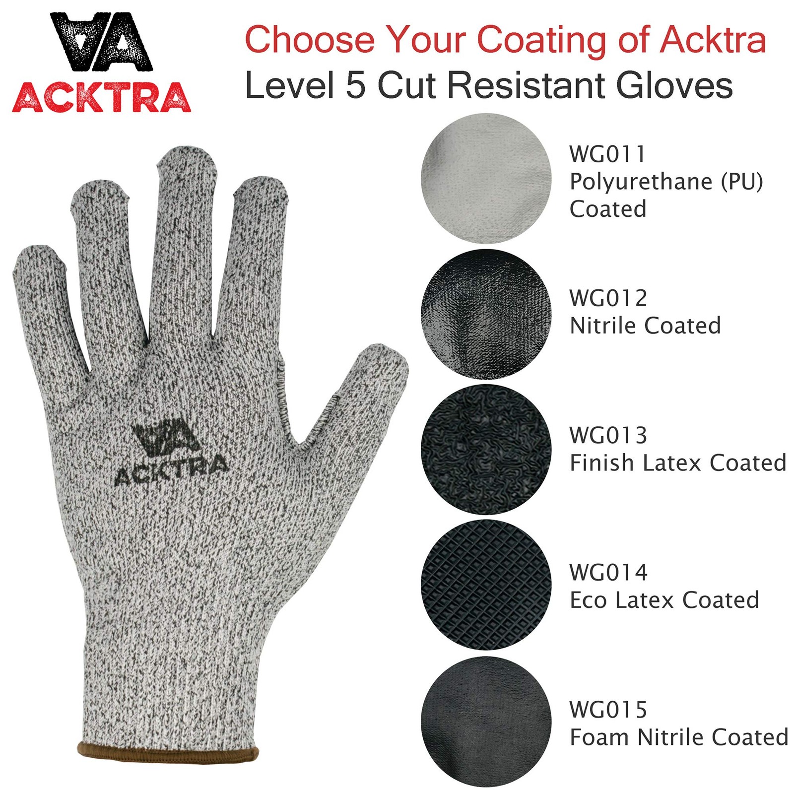 Acktra Wg015 Level 5 Cut Resistant Construction Safety Work Gloves 12 Pairs