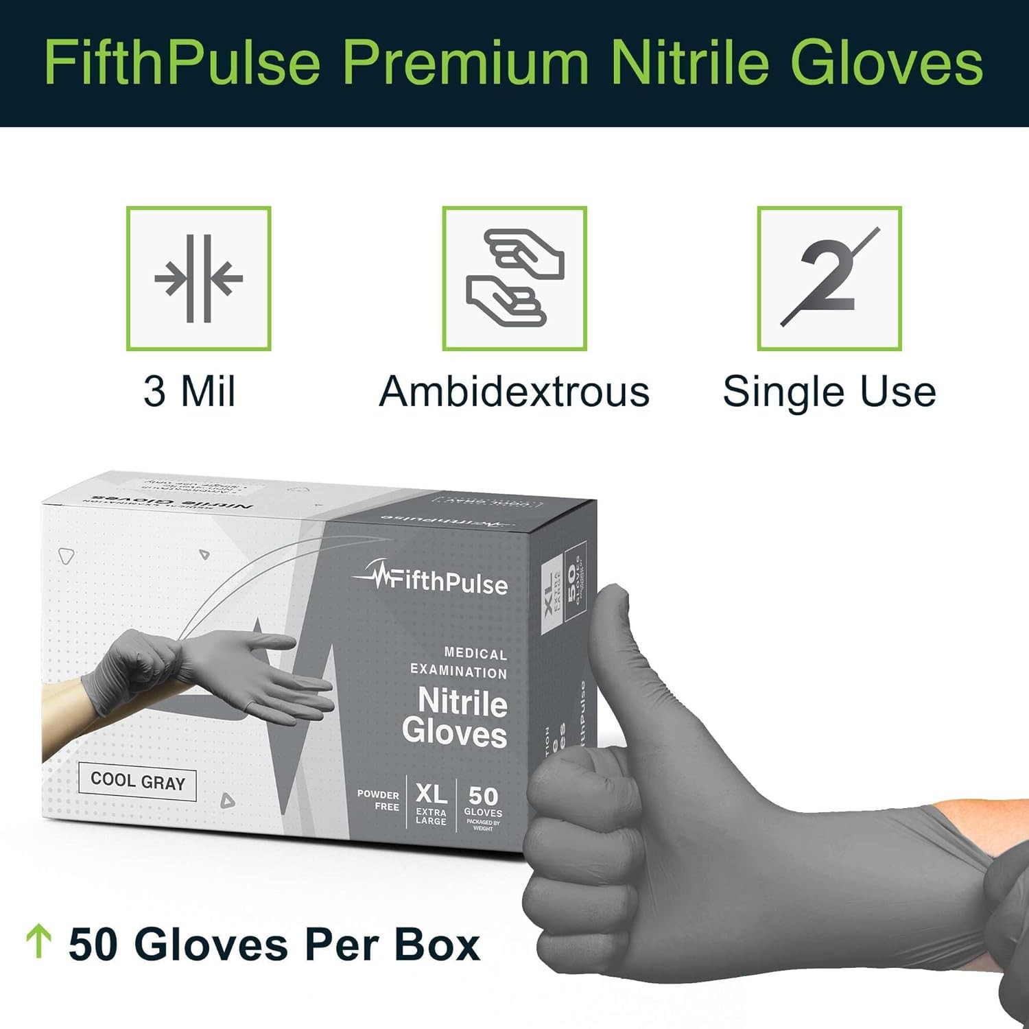 FifthPulse Cool Gray Nitrile Disposable Gloves – Latex Free food Safe Cleaning