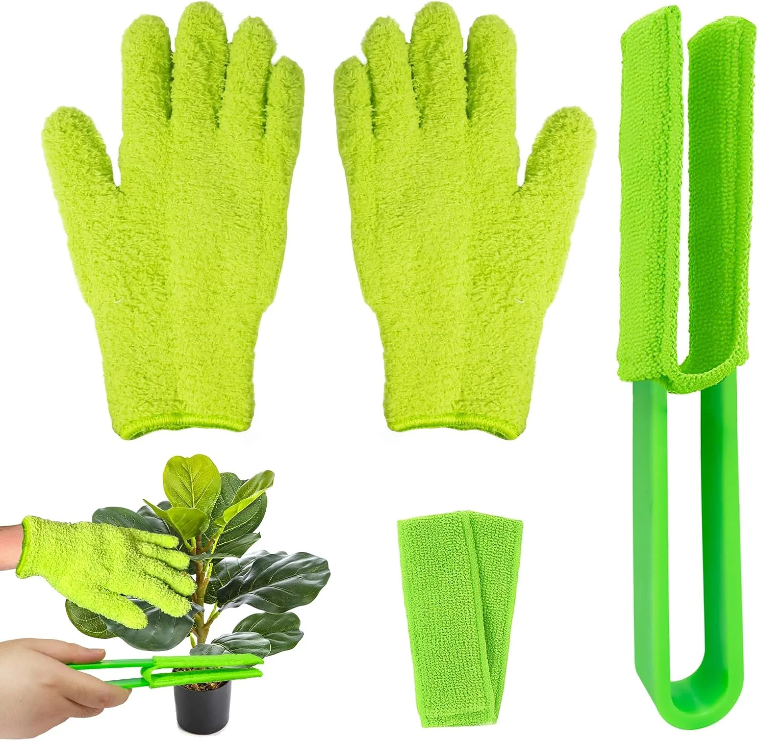 4 PCS Plants Cleaning Set, Include 2 PCS Microfiber Gloves for Plant Dusting, 1
