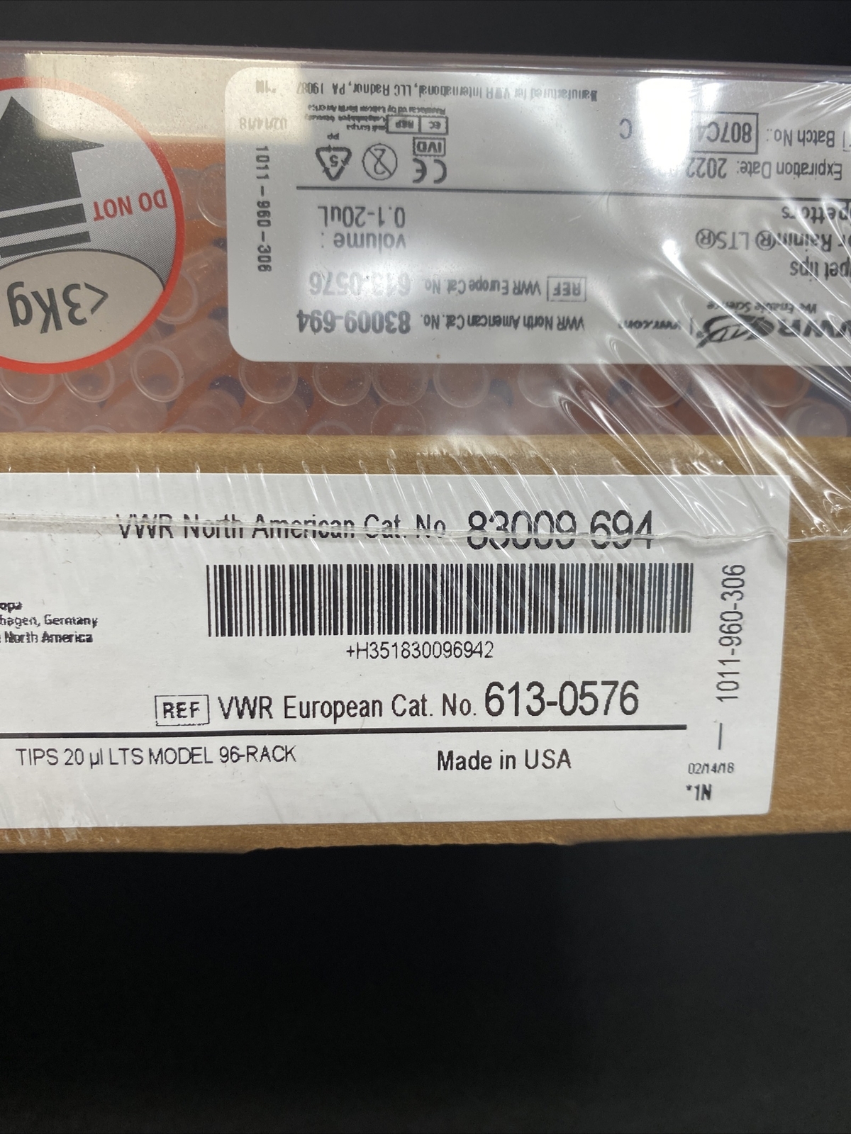 VWR Pipette Tips 20 ul for Rainin LTS 20 Racks with 96 Tips Each