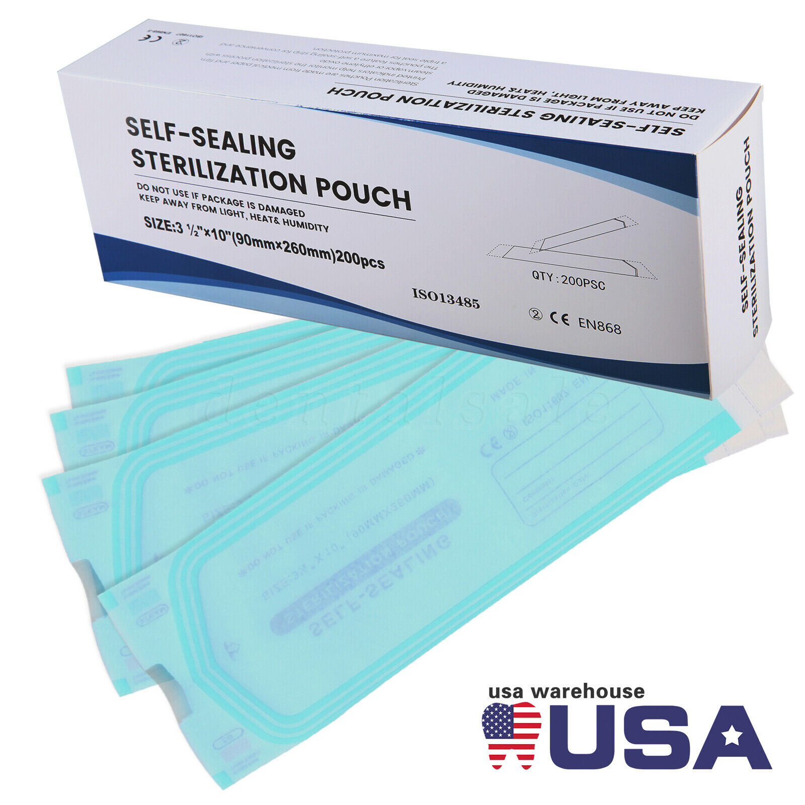 1000 Self-Sealing Sterilization Pouch, 3.5″ x 10″, Paper/Blue Film (5 Boxes)