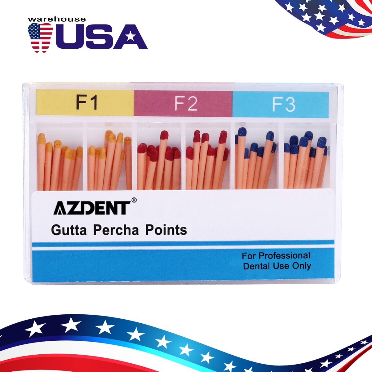 5 X AZDENT Dental Endo Root Canal Obturating Gutta Percha Points Taper F1 F2 F3