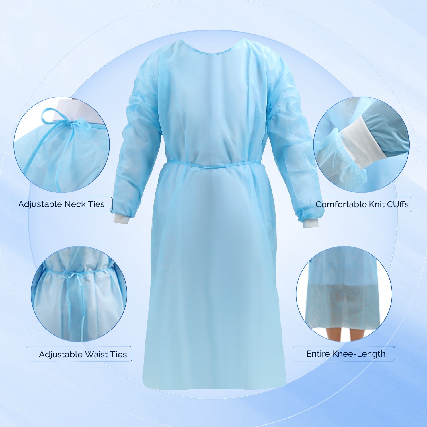 Disposable Isolation Gowns Unisex Knitted Cuffs PP Elastic Wrists 10pcs/pack