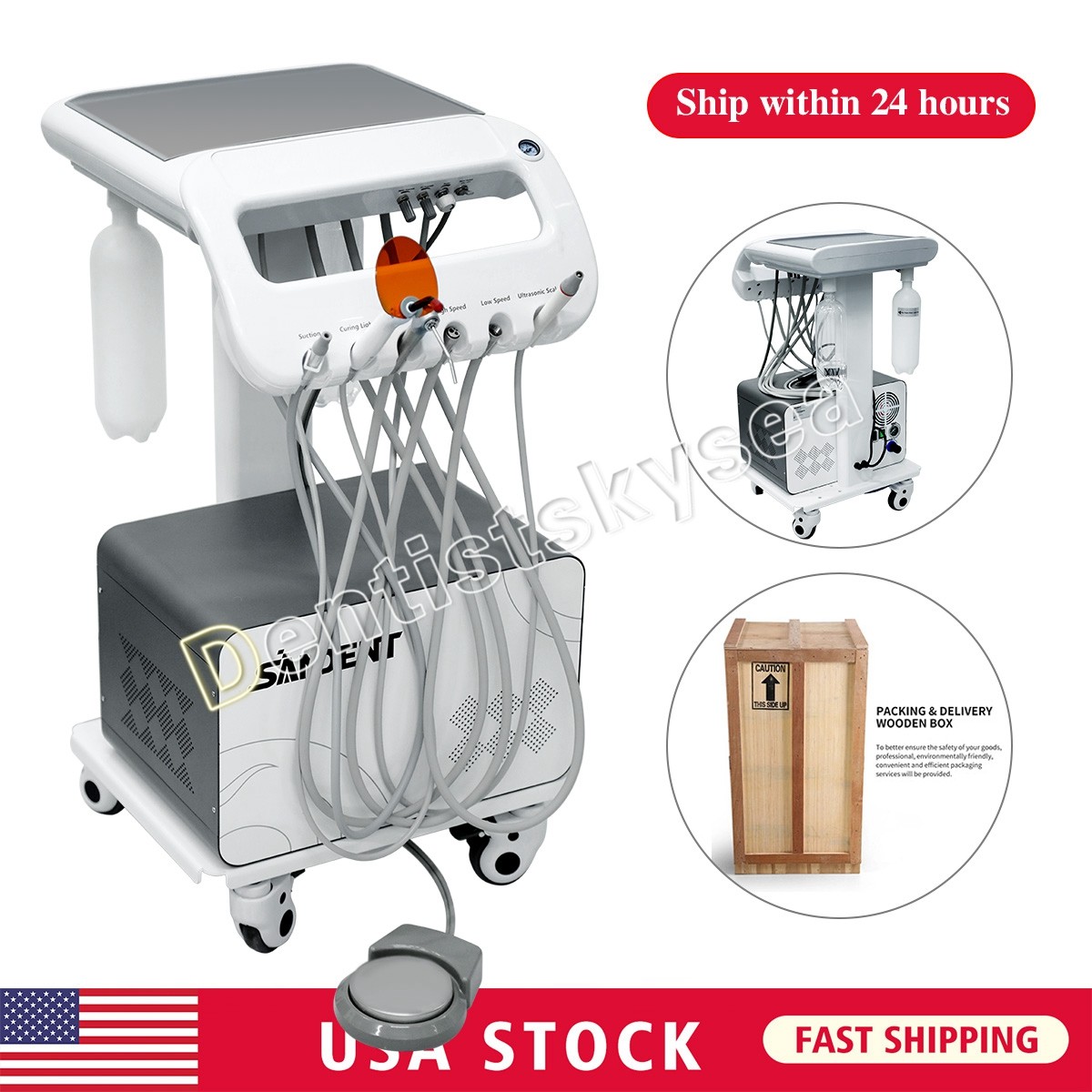 Mini Mobile Dental Unit with Air Compressor Portable Dental Therapy Cart Vet