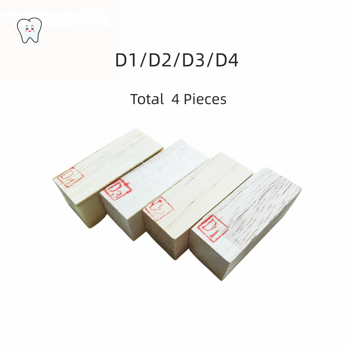 4 Pcs Dental D1-D4 Jaw Bone Replica Practice Model Wood Blocks GBR/Implant Use