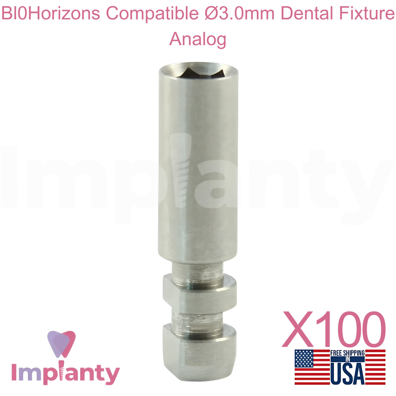 100x Bl0Horizons Compatible Ø3.0mm Dental Fixture Analog Int Hex Connection