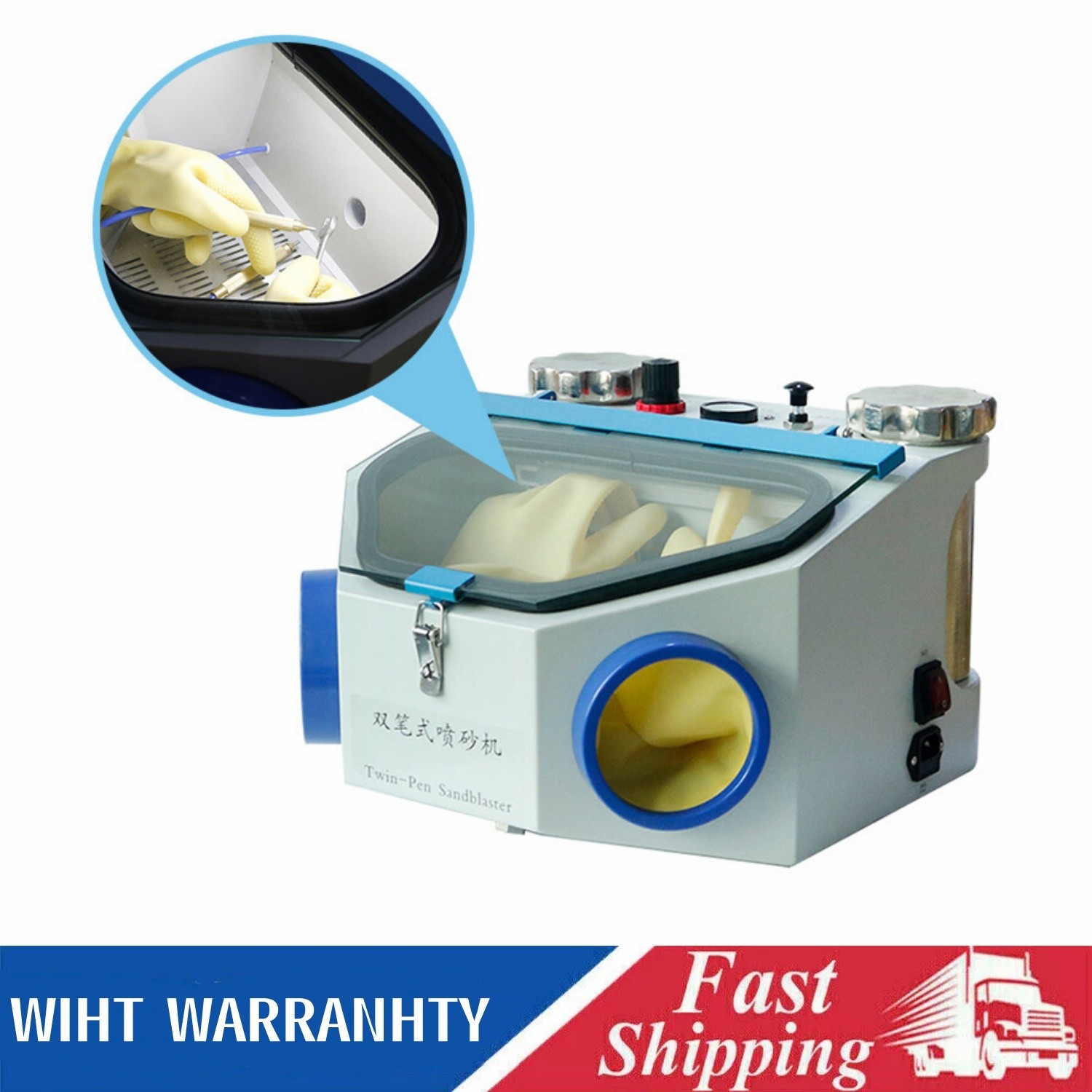 Twin-Pen Sandblaster Fluorescent Lamp SandBlasting Polisher+Two Metal Tanks 220V