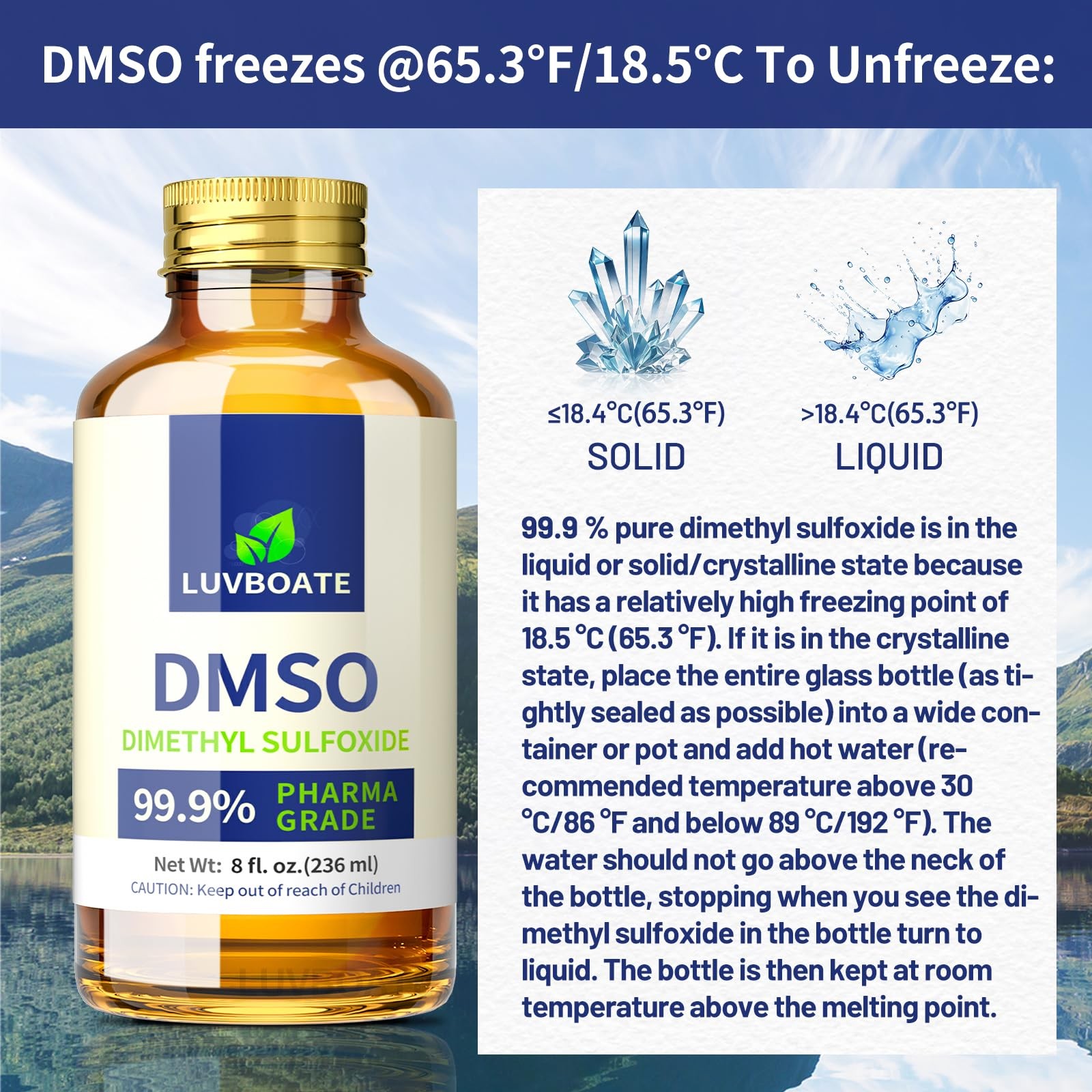 DMSO 99.9% Pharma Grade, Pure Liquid Dimethyl Sulfoxide 8 fl.oz in Glass…