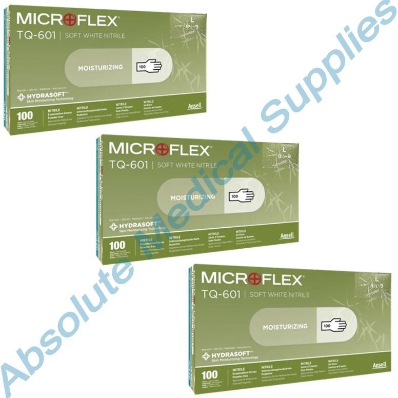 *300-Gloves* MicroFlex Soft White PF Hydrasoft Nitrile Exam Large TQ-601-L
