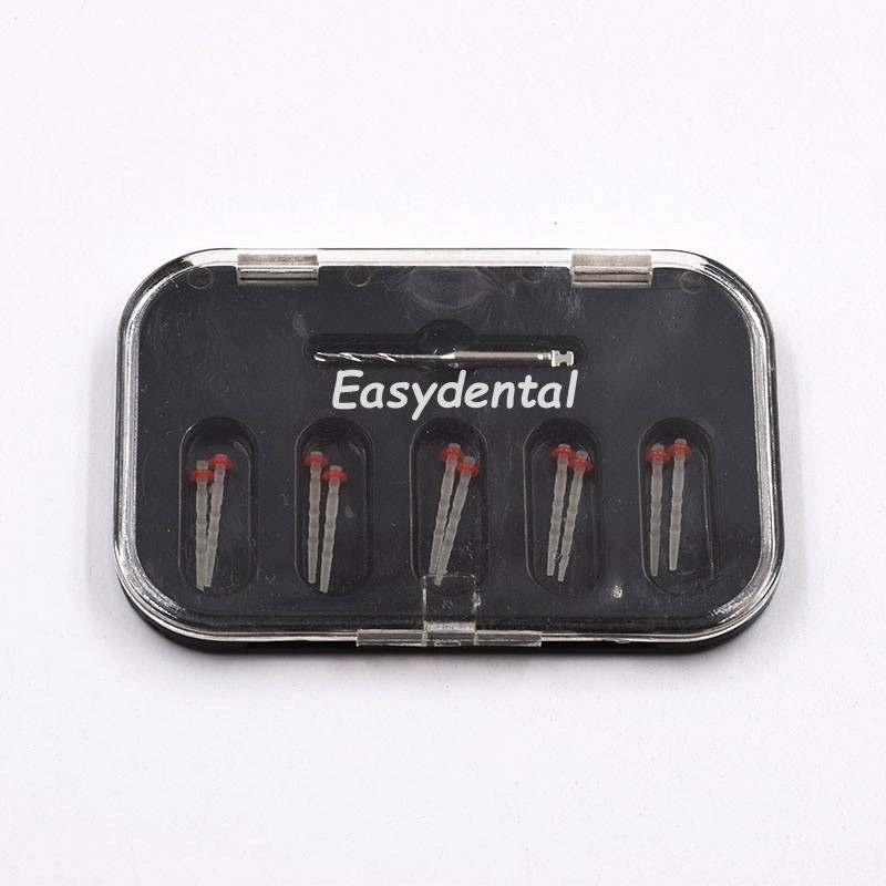 10/Box Dental Fiber Post Resin Screw Thread Quartz Drills Yellow/Red 1.2/1.4mm