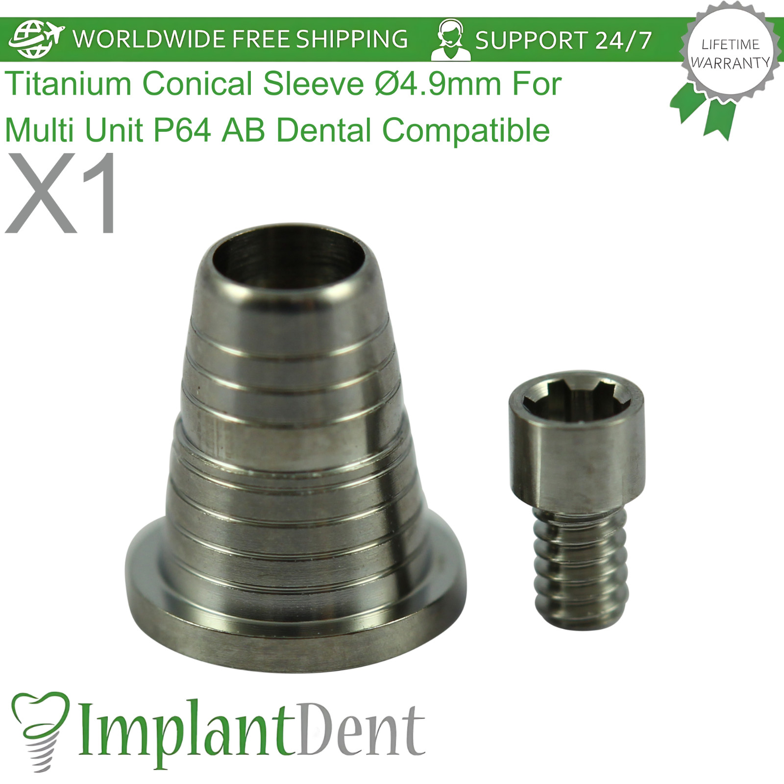 Titanium Conical Sleeve Ø4.9mm For Multi Unit P64 AB Dental Compatible