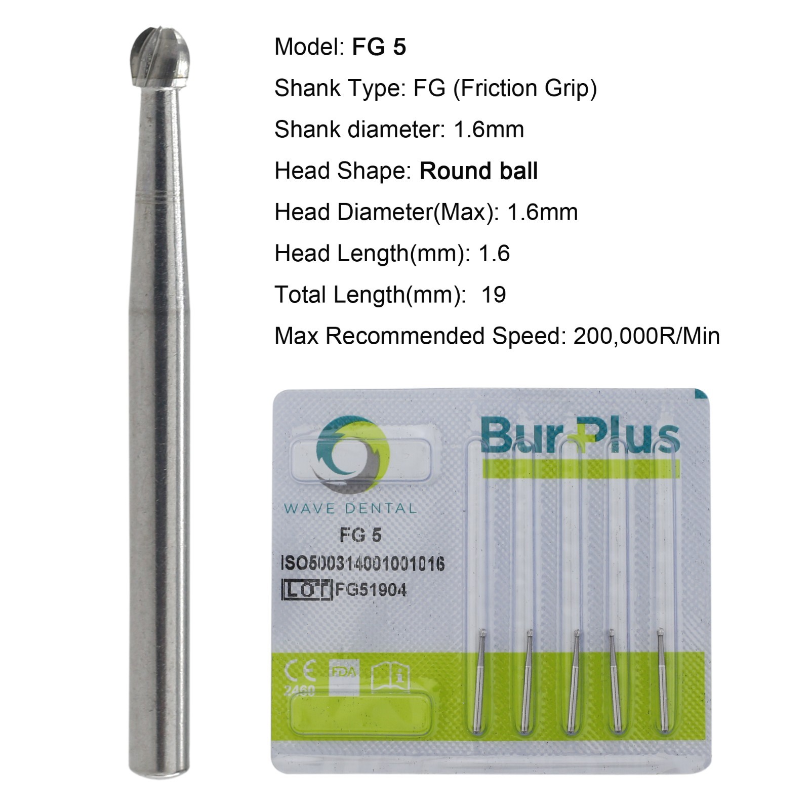 Dental Diamond Burs Carbide Bur Round Ball FG 2 4 5 6 8 Friction Grip High Speed