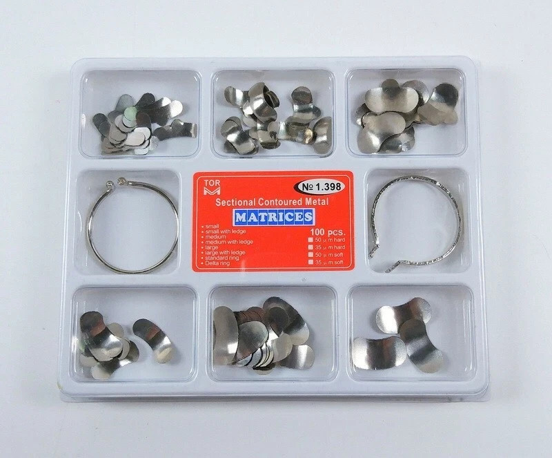 100pc Dental Matrix Sectional Contoured Metal Matrices Band Resin Clamping