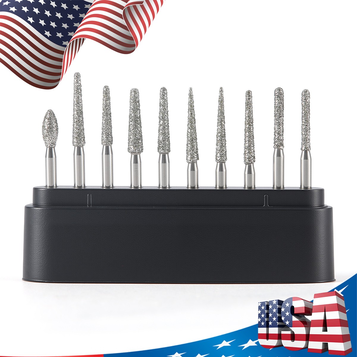 10Pc AZDENT Dental Diamond Zirconia Cutting Burs Kit Friction Grip Burs FG 1.6mm