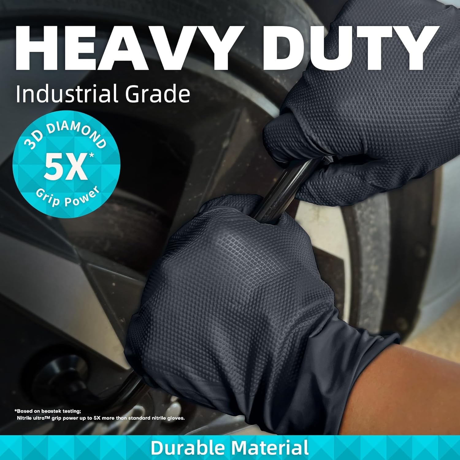 Black Nitrile Gloves 8Mil Diamond Texture Disposable Latex & Powder-Free 50Pc