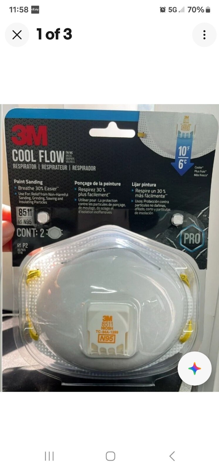 3M 8511 N95 Particulate Respirator Protection Face Mask Exhalation Valve /2 mask