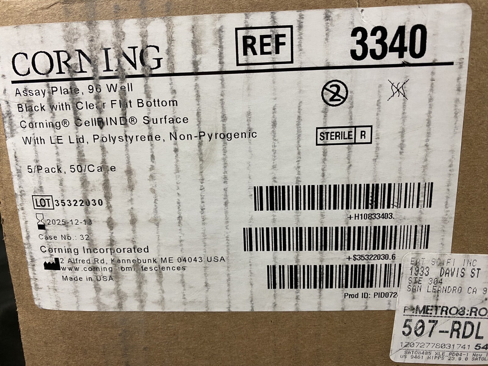 CORNING Polystyrene 96-Well CellBIND Flat Bottom Assay Plate w/ Lid 3340 (50/cs)