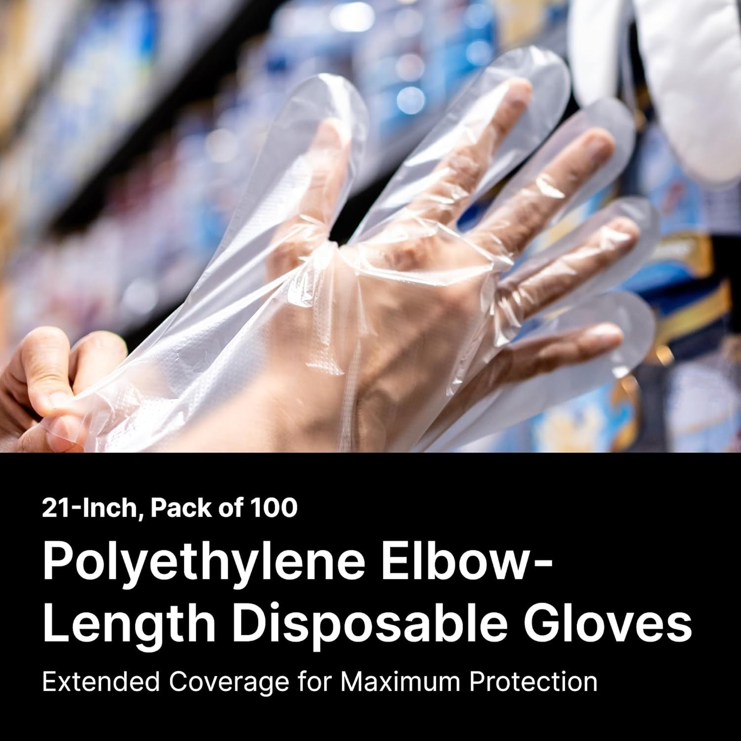 21-Inch Elbow Length Disposable Poly Gloves – Bulk Pack of 100, Embossed Grip