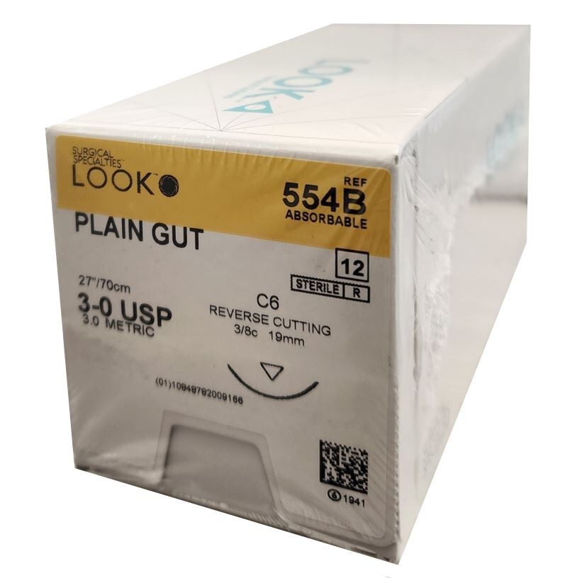 *12-Pieces* Look Plain Gut 27″ C6 Reverse Cutting Absorbable 554B