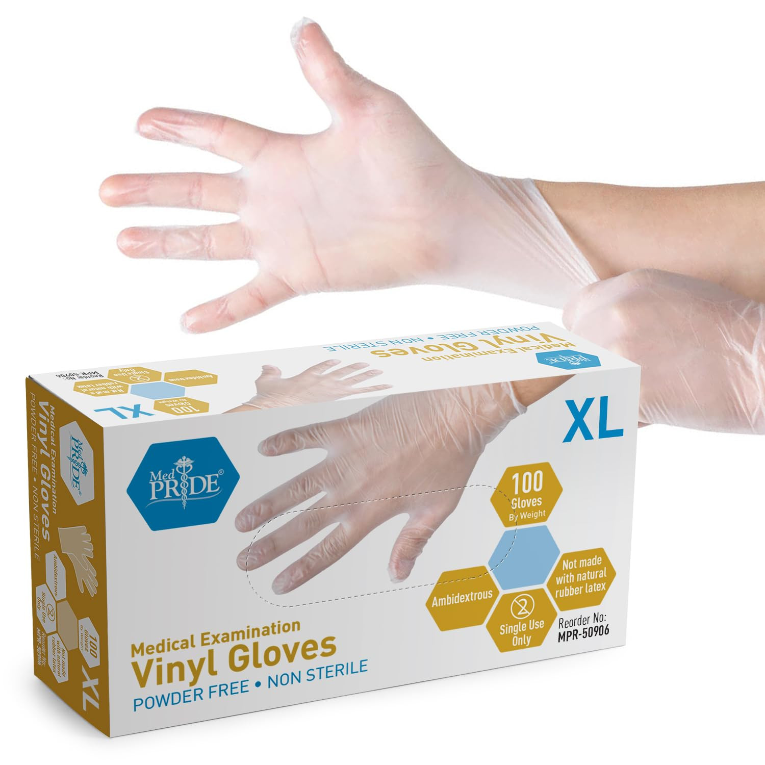 MED PRIDE Disposable Medical Grade Vinyl Exam Gloves, Latex & Powder Free, Ultra