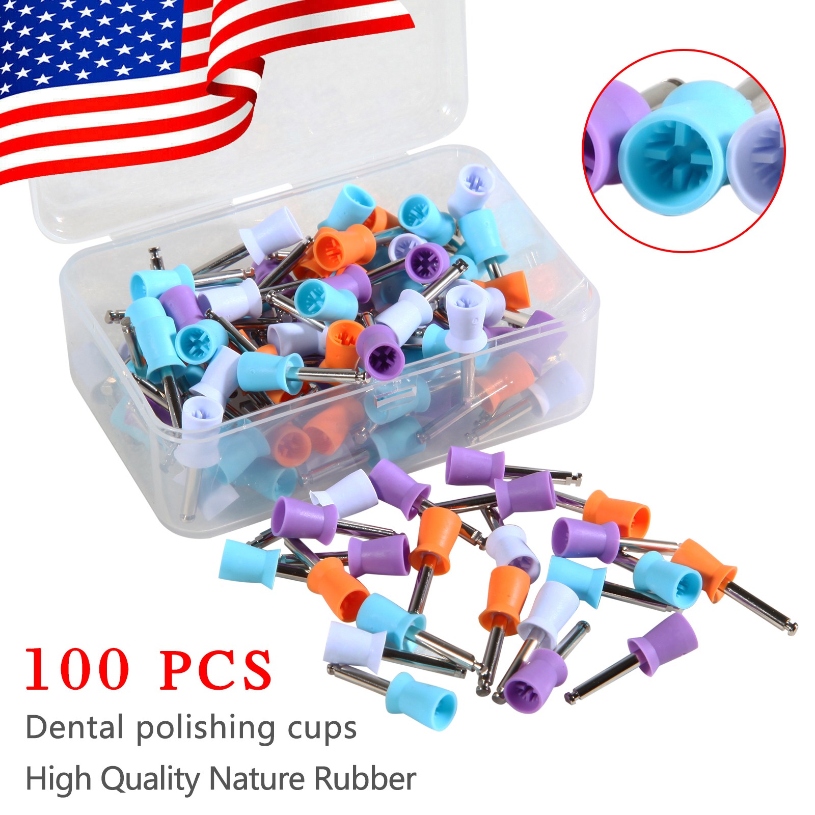 100PCS Mixed Dental Prophy Tooth Polishing Cups Latch Type Rubber Cup US
