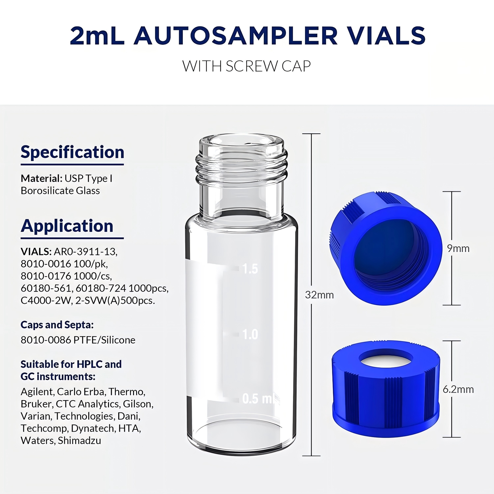 1000Pcs 2ml Autosampler Vials+4/10ml Clear Glass Vials+Amber Dropper Bottles NEW