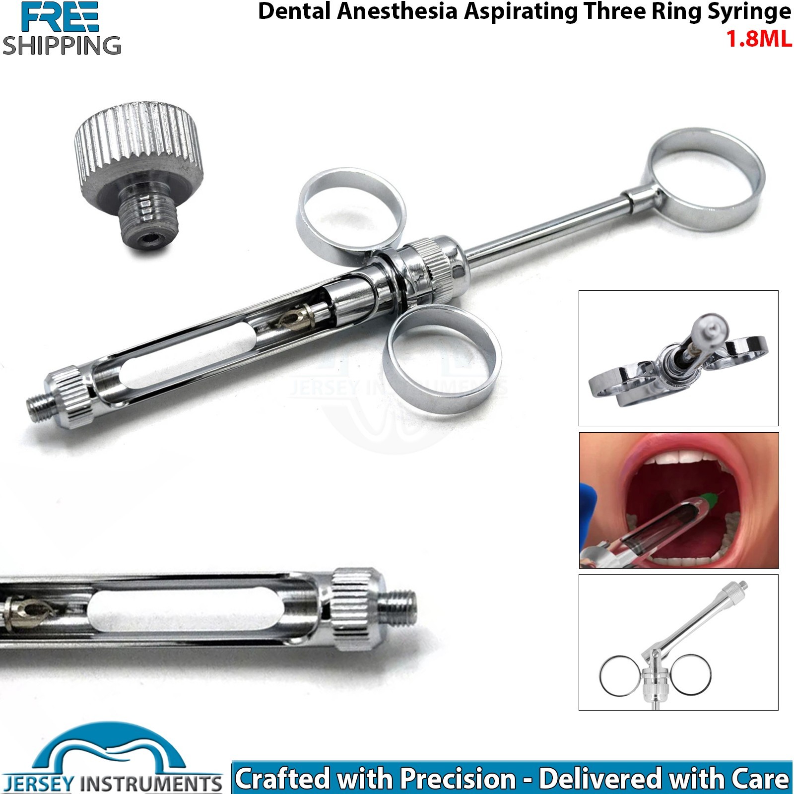 Dental Aspirating Three Ring Syringe 1.8ml Anesthesia Cartridge Injection Tool