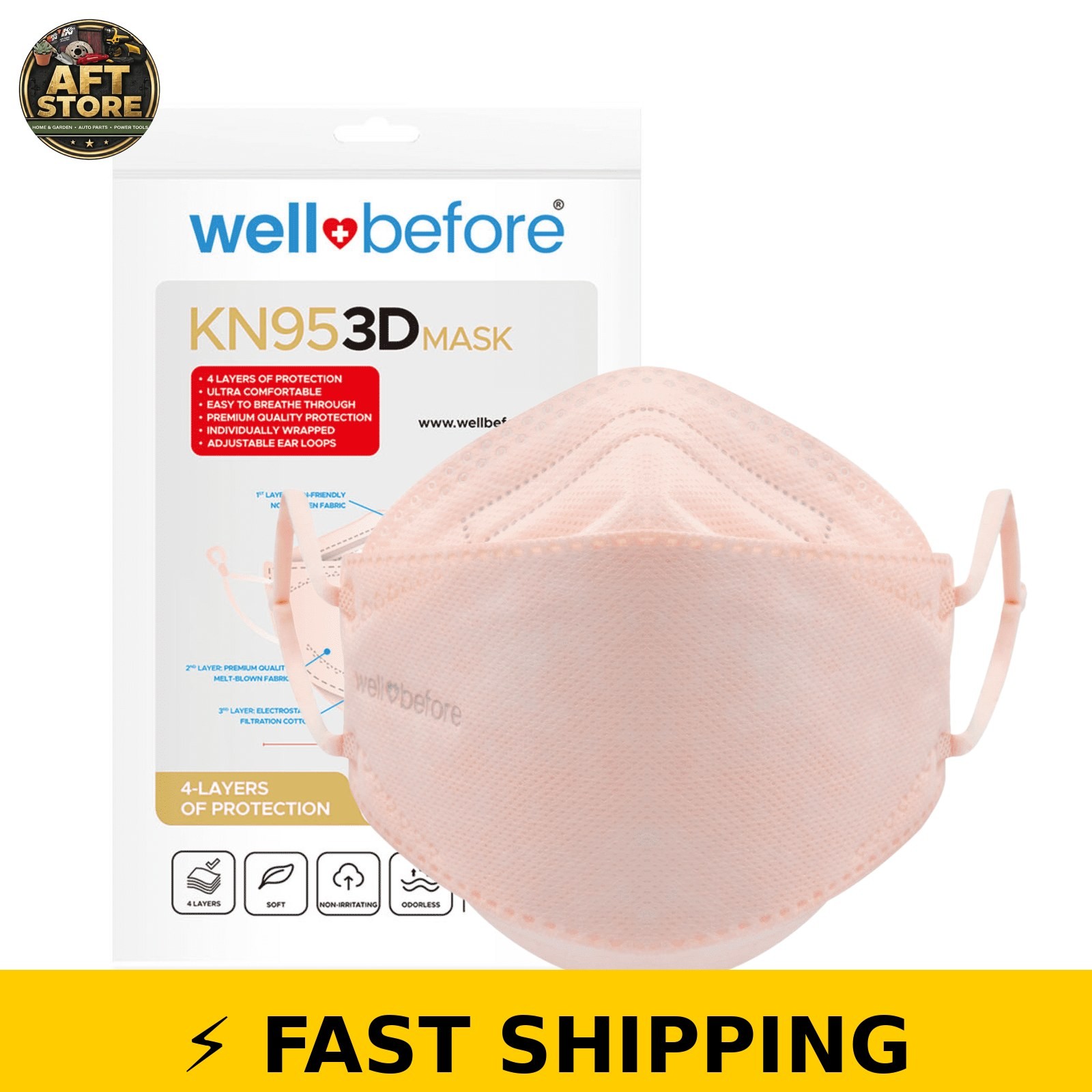 WellBefore KN95 Masks 10-Pack Coral Medium 4-Ply Adjustable