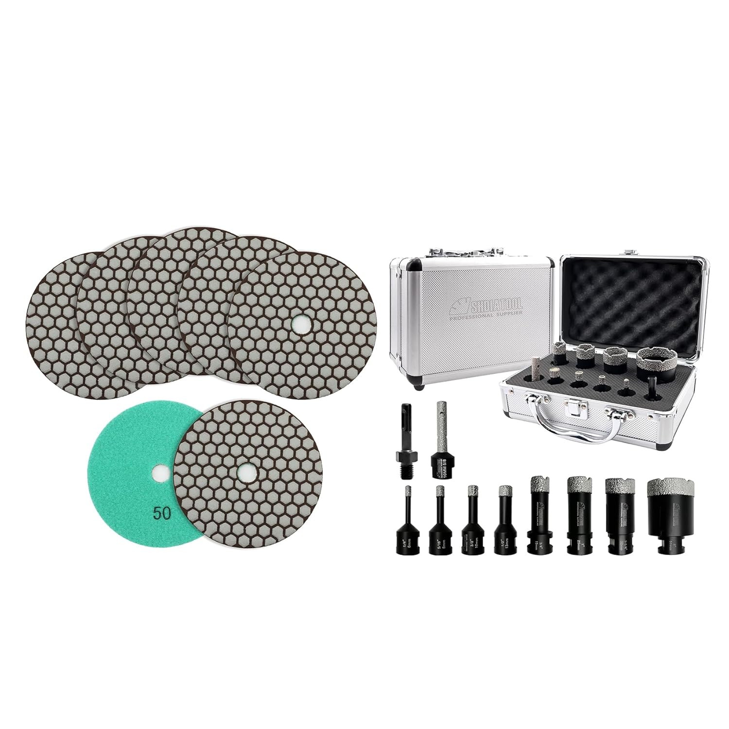 5″ Dry Diamond Polishing Pads Grit 50 for Granite & Marble (7-Pack)