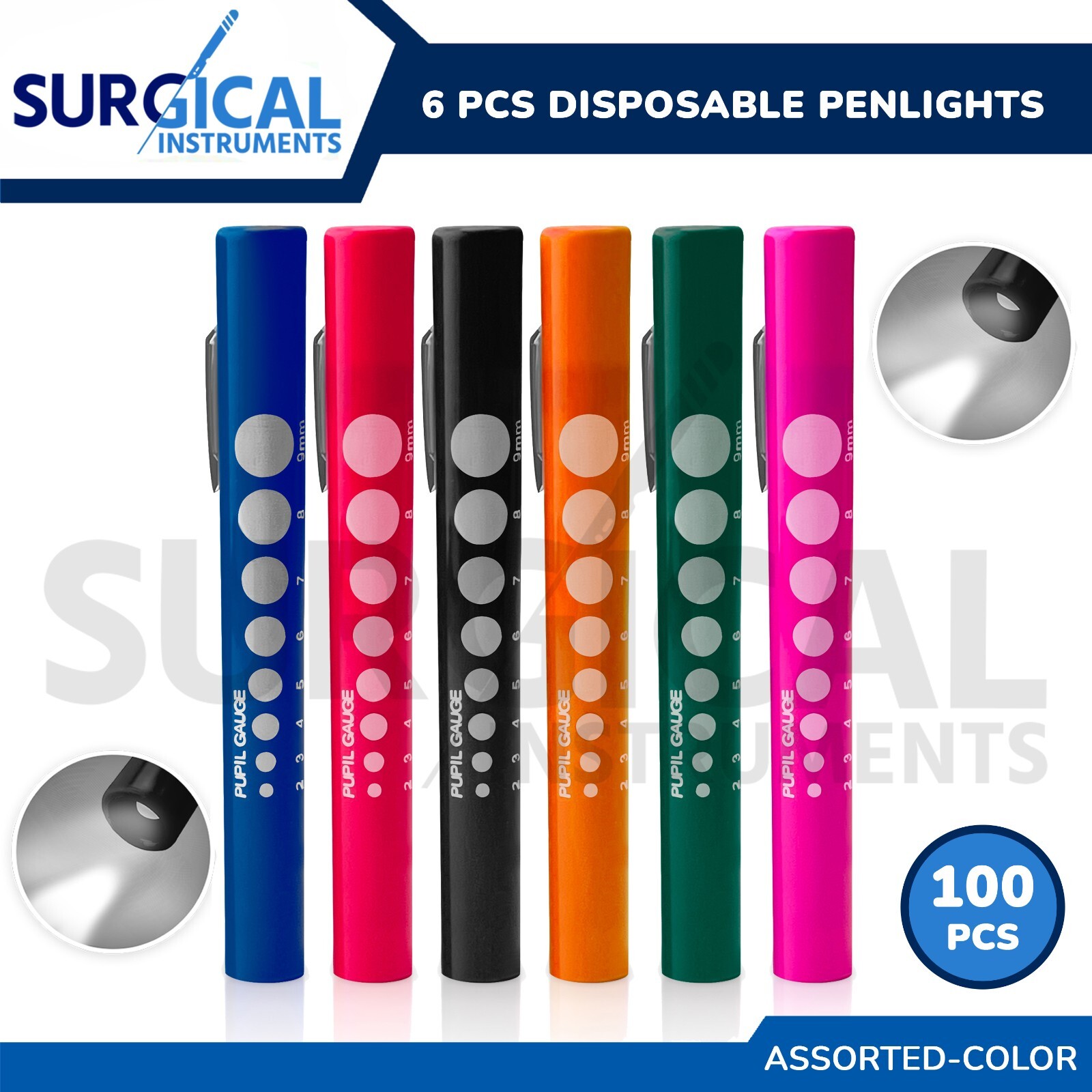 100 pcs Disposable Penlights Diagnostic ENT Emergency Medical – Assorted Colors