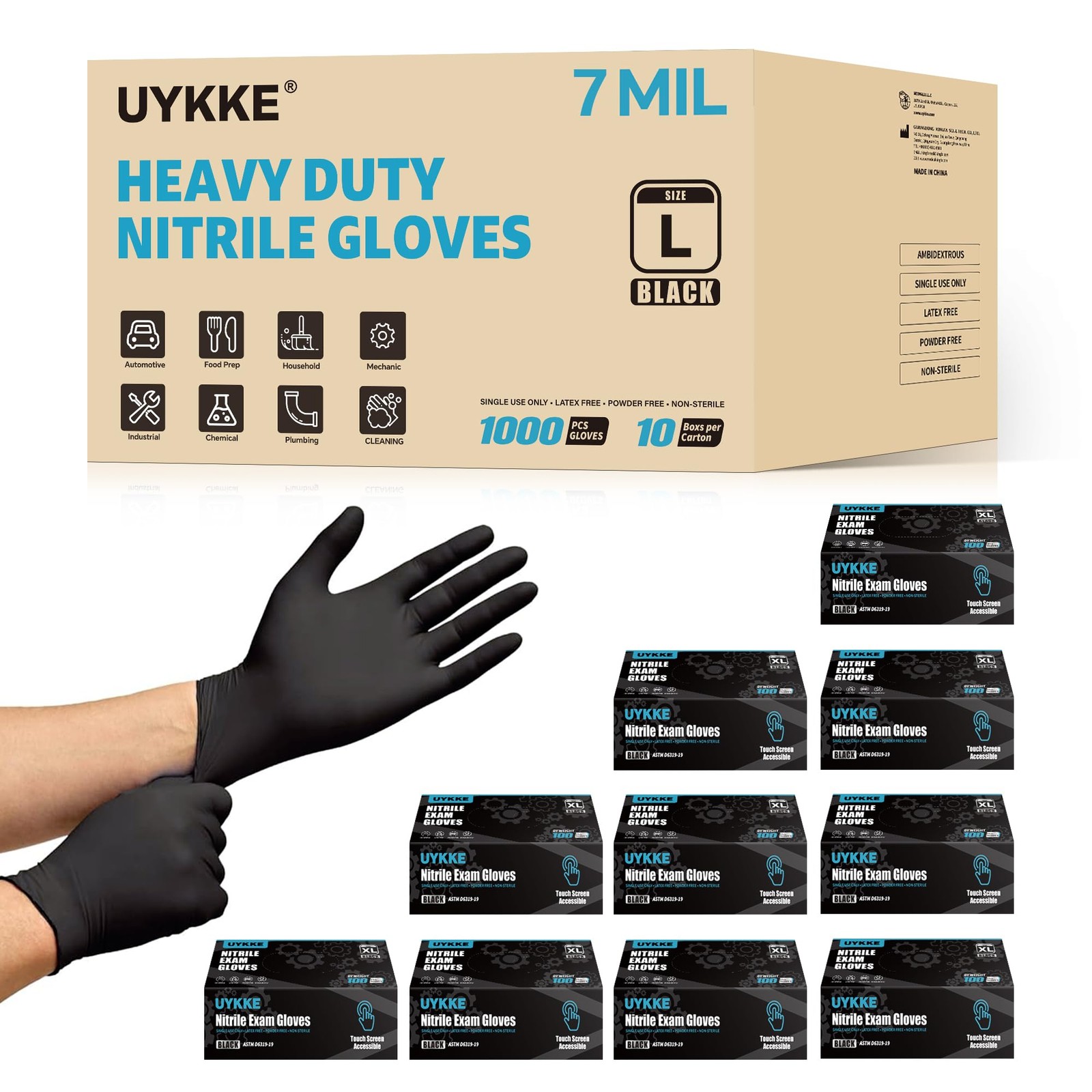 Black Nitrile Disposable Gloves XL 7 Mil Heavy Duty Mechanic