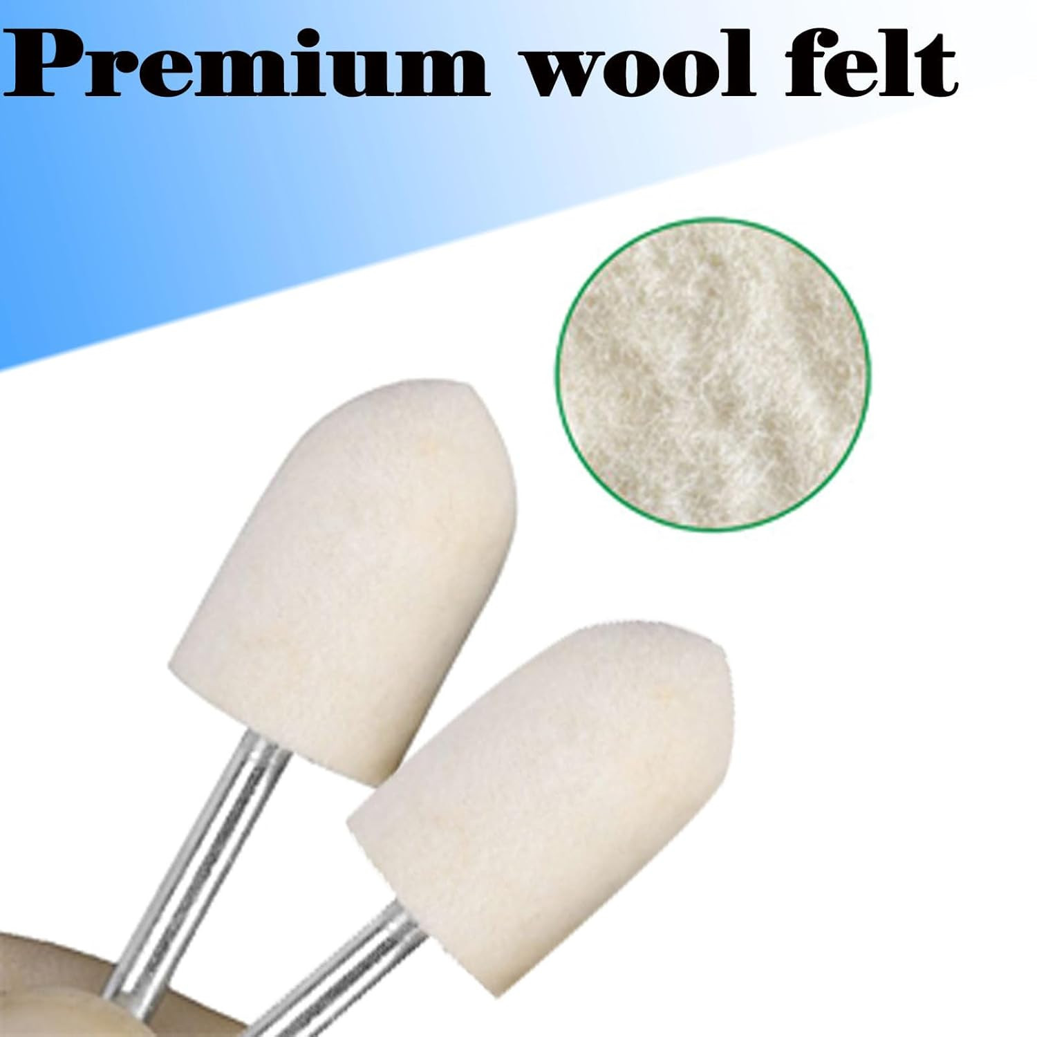 30 Pcs Wool Felt Polishing Bits, 3/32» Shank Cone Shape Wool Polishing Points f