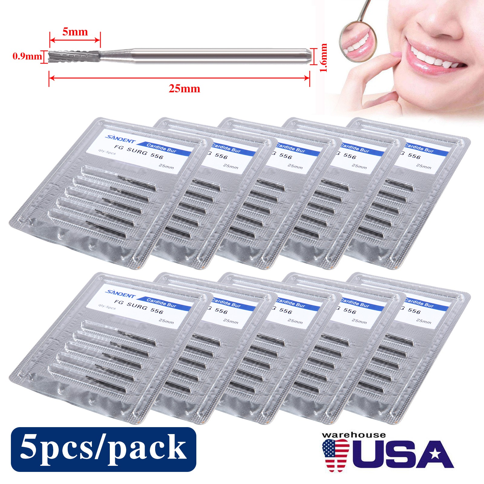 5-50PCS Cirugía quirúrgica dental Fresas redondas carburo tungsteno FGXL 556 558